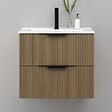 AICA SANITAIRE - Meuble de salle de bain suspendu Strié 60cm avec poignées + simple vasque + 2 tiroirs, Noyer - vignette