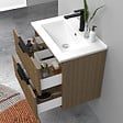 AICA SANITAIRE - Meuble de salle de bain suspendu Strié 60cm avec poignées + simple vasque + 2 tiroirs, Noyer - vignette