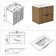AICA SANITAIRE - Meuble de salle de bain suspendu Strié 60cm avec poignées + simple vasque + 2 tiroirs, Noyer - vignette