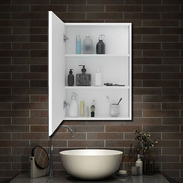 AICA SANITAIRE - Aica Meuble de salle de bain suspendu 60 cm Blanc + 2 tiroirs, avec Vasque + Armoire salle de bain avec miroir - large