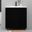 AICA SANITAIRE - Meuble de salle de bain suspendu Strié 80cm avec poignées + simple vasque + 3 tiroirs, Noir - vignette