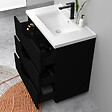 AICA SANITAIRE - Meuble de salle de bain suspendu Strié 80cm avec poignées + simple vasque + 3 tiroirs, Noir - vignette