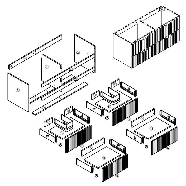 AICA SANITAIRE - Meuble de salle de bain suspendu Strié 120cm avec poignées + double vasque + 4 tiroirs, Chêne - large