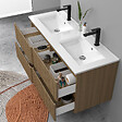 AICA SANITAIRE - Meuble de salle de bain suspendu Strié 120cm avec double vasque + 4 tiroirs, Noyer - vignette