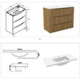 AICA SANITAIRE - Meuble de salle de bain suspendu 100cm avec simple vasque + 3 tiroirs, Noyer - vignette