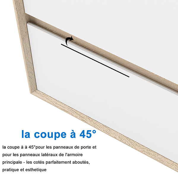 AICA SANITAIRE - AICA Ensemble Meuble Salle de Bain Suspendu 80cm, Blanc + Chêne, Meuble 2 tiroirs + Lavabo + Armoire salle de bain avec miroir - large