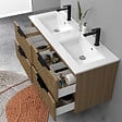 AICA SANITAIRE - Meuble de salle de bain suspendu Strié 120cm avec poignées + double vasque + 4 tiroirs, Noyer - vignette