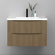 AICA SANITAIRE - Meuble de salle de bain suspendu 80cm avec simple vasque + 2 tiroirs, Noyer - vignette