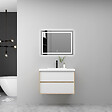 AICA SANITAIRE - AICA Ensemble Meuble Salle de Bain Suspendu 80cm, Blanc + Chêne, Meuble 2 tiroirs + Lavabo + Miroir LED - vignette