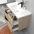 AICA SANITAIRE - Meuble de salle de bain suspendu Strié 100cm avec poignées + simple vasque + 2 tiroirs, Chêne - vignette