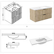 AICA SANITAIRE - Meuble de salle de bain suspendu Strié 100cm avec poignées + simple vasque + 2 tiroirs, Chêne - vignette