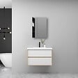 AICA SANITAIRE - AICA Ensemble Meuble Salle de Bain Suspendu 60cm, Blanc + Chêne, Meuble 2 tiroirs + Lavabo + Armoire salle de bain avec miroir - vignette