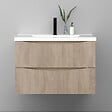 AICA SANITAIRE - Meuble de salle de bain suspendu 80cm avec simple vasque + 2 tiroirs, Chêne - vignette