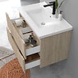 AICA SANITAIRE - Meuble de salle de bain suspendu 80cm avec simple vasque + 2 tiroirs, Chêne - vignette