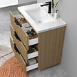 AICA SANITAIRE - Meuble de salle de bain suspendu Strié 80cm avec poignées + simple vasque + 3 tiroirs, Noyer - vignette