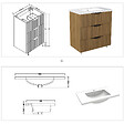 AICA SANITAIRE - Meuble de salle de bain suspendu Strié 80cm avec poignées + simple vasque + 3 tiroirs, Noyer - vignette