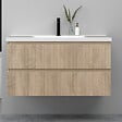 AICA SANITAIRE - Meuble de salle de bain suspendu Strié 100cm avec simple vasque + 2 tiroirs, Chêne - vignette