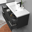 AICA SANITAIRE - Meuble de salle de bain suspendu Strié 100cm avec simple vasque + 2 tiroirs, Anthracite - vignette