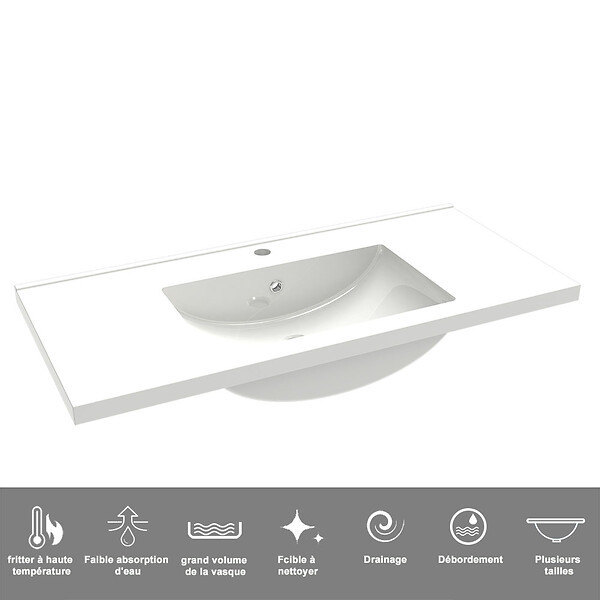 AICA SANITAIRE - Meuble de salle de bain suspendu Strié 100cm avec simple vasque + 2 tiroirs, Anthracite - large