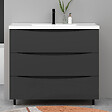 AICA SANITAIRE - Meuble de salle de bain suspendu 100cm avec simple vasque + 3 tiroirs, Anthracite - vignette