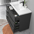 AICA SANITAIRE - Meuble de salle de bain suspendu 100cm avec simple vasque + 3 tiroirs, Anthracite - vignette