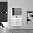 AICA SANITAIRE - Aica Meuble de salle de bain suspendu 60 cm Blanc + 2 tiroirs, avec Vasque + Miroir LED - vignette