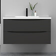 AICA SANITAIRE - Meuble de salle de bain suspendu 100cm avec simple vasque + 2 tiroirs, Anthracite - vignette
