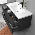 AICA SANITAIRE - Meuble de salle de bain suspendu 100cm avec simple vasque + 2 tiroirs, Anthracite - vignette