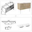 AICA SANITAIRE - Meuble de salle de bain suspendu Strié 120cm avec pieds + double vasque + 4 tiroirs, Chêne - vignette