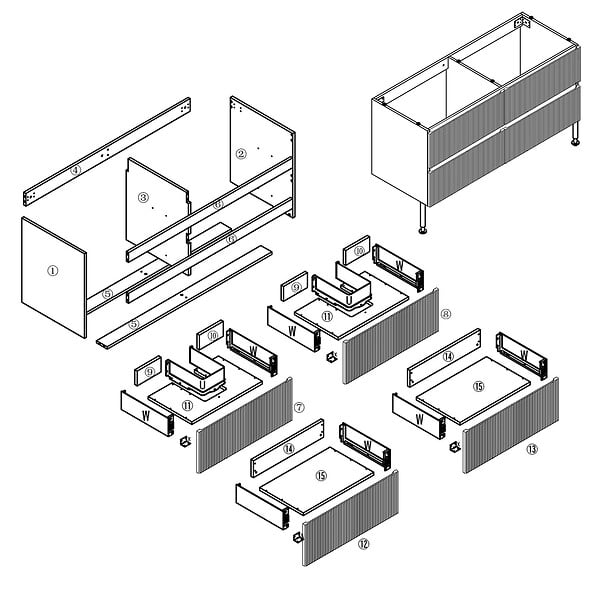 AICA SANITAIRE - Meuble de salle de bain suspendu Strié 120cm avec pieds + double vasque + 4 tiroirs, Chêne - large