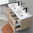 AICA SANITAIRE - Meuble de salle de bain suspendu 120cm avec double vasque + 4 tiroirs, Chêne - vignette