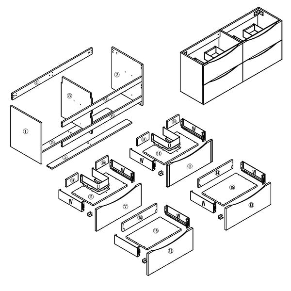 AICA SANITAIRE - Meuble de salle de bain suspendu 120cm avec double vasque + 4 tiroirs, Chêne - large