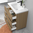 AICA SANITAIRE - Meuble de salle de bain suspendu Strié 80cm avec simple vasque + 3 tiroirs, Noyer - vignette