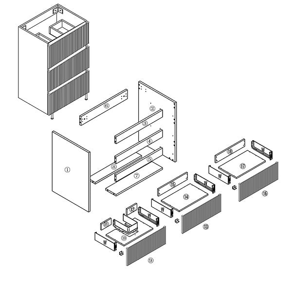 AICA SANITAIRE - Meuble de salle de bain suspendu Strié 80cm avec simple vasque + 3 tiroirs, Noyer - large