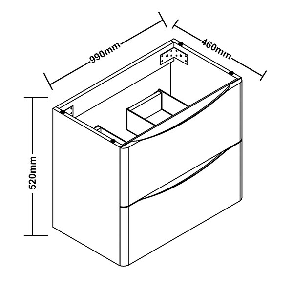AICA SANITAIRE - AICA Ensemble Meuble Salle de Bain Brillant Suspendu 100cm, Blanc + Chêne, Meuble 2 tiroirs + Lavabo + 2Colonne - large