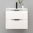 AICA SANITAIRE - Meuble de salle de bain suspendu Strié 60cm avec poignées + simple vasque + 2 tiroirs, Blanc - vignette