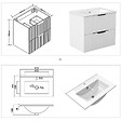 AICA SANITAIRE - Meuble de salle de bain suspendu Strié 60cm avec poignées + simple vasque + 2 tiroirs, Blanc - vignette