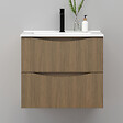 AICA SANITAIRE - Meuble de salle de bain suspendu 60cm avec simple vasque + 2 tiroirs, Noyer - vignette