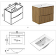 AICA SANITAIRE - Meuble de salle de bain suspendu 60cm avec simple vasque + 2 tiroirs, Noyer - vignette