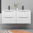 AICA SANITAIRE - Meuble de salle de bain suspendu 120cm avec double vasque + 4 tiroirs, Blanc - vignette