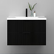 AICA SANITAIRE - Meuble de salle de bain suspendu Strié 80cm avec poignées + simple vasque + 2 tiroirs, Noir - vignette