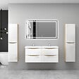 AICA SANITAIRE - AICA Ensemble Meuble Salle de Bain Brillant Suspendu 120cm, Blanc + Chêne, Meuble 4 tiroirs + Lavabo + Miroir LED + 2Colonne - vignette