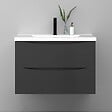 AICA SANITAIRE - Meuble de salle de bain suspendu 80cm avec simple vasque + 2 tiroirs, Anthracite - vignette