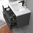 AICA SANITAIRE - Meuble de salle de bain suspendu 80cm avec simple vasque + 2 tiroirs, Anthracite - vignette