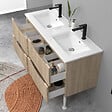 AICA SANITAIRE - Meuble de salle de bain suspendu 120cm avec pieds + double vasque + 4 tiroirs, Chêne - vignette