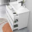 AICA SANITAIRE - Meuble de salle de bain suspendu Strié 100cm avec simple vasque + 3 tiroirs, Blanc - vignette