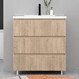 AICA SANITAIRE - Meuble de salle de bain suspendu Strié 80cm avec simple vasque + 3 tiroirs, Chêne - vignette