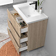 AICA SANITAIRE - Meuble de salle de bain suspendu Strié 80cm avec simple vasque + 3 tiroirs, Chêne - vignette