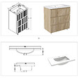 AICA SANITAIRE - Meuble de salle de bain suspendu Strié 80cm avec simple vasque + 3 tiroirs, Chêne - vignette