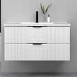 AICA SANITAIRE - Meuble de salle de bain suspendu Strié 100cm avec poignées + simple vasque + 2 tiroirs, Blanc - vignette